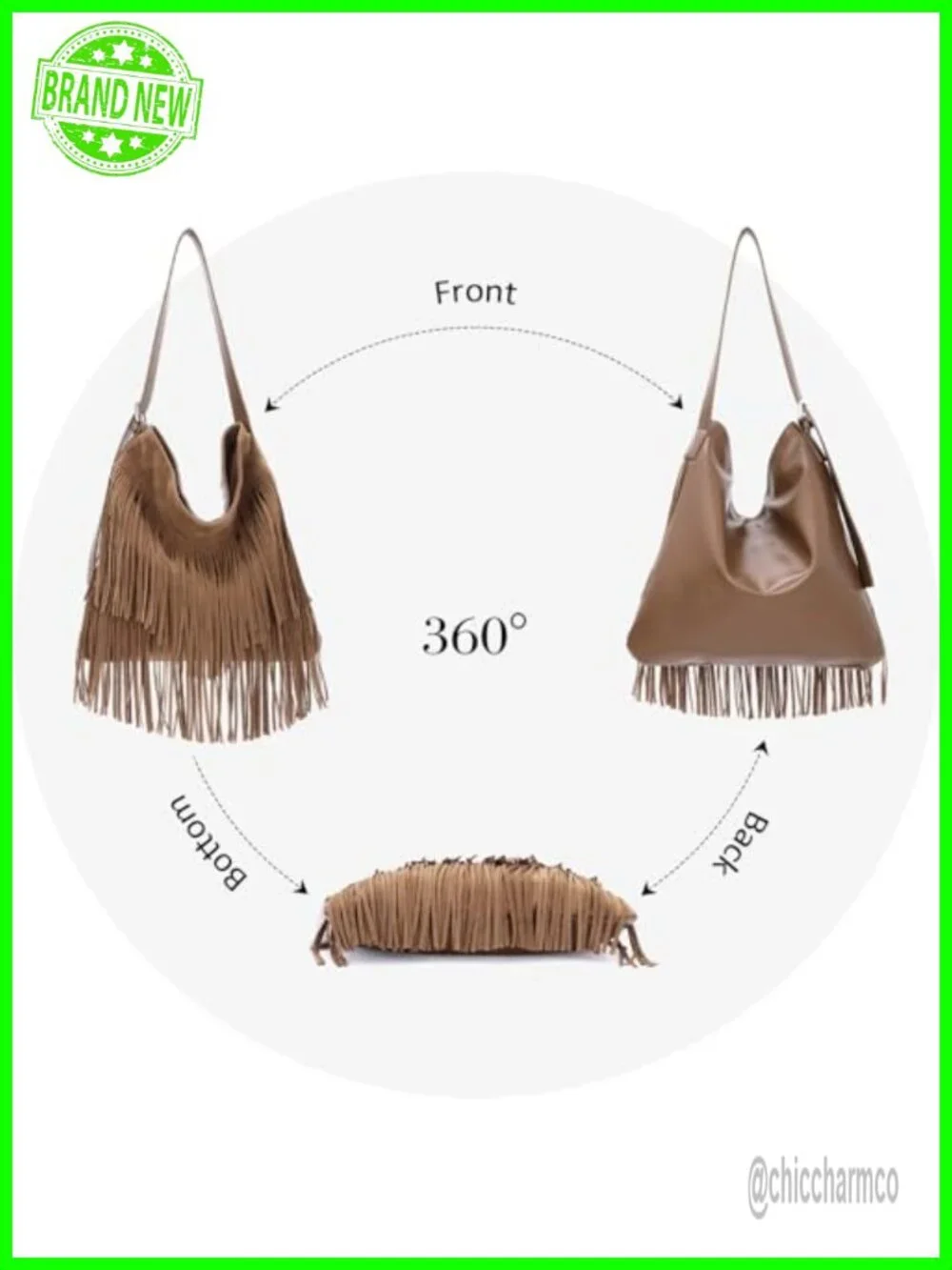 Vegan Faux Suede Leather Fringe Hobo Bag Tassel Shoulder Bag Adjustable Strap